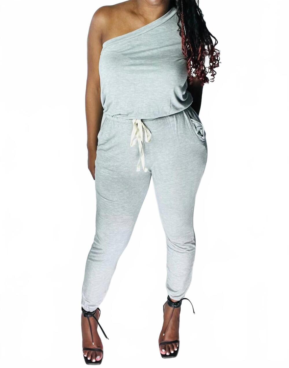 NEW EE:SOME natalie one shoulder jumpsuit in gray